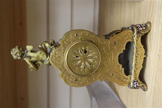 A Smith & Sons champleve enamel and ormolu mantel timepiece H.30cm